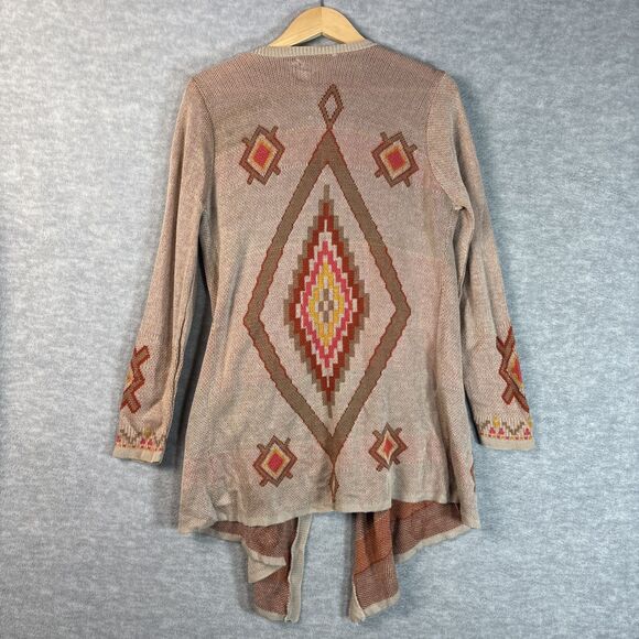 Long Cardigan M Tan Red Orange Aztec Southwestern Open Artsy Earthy Cowgirl - Picture 11 of 13
